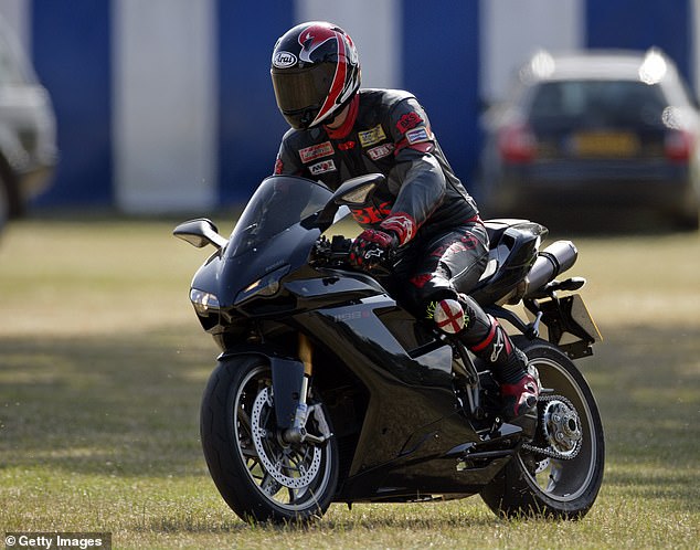 Prince William, who was once dubbed the 'Prince of Wheels', riding his Ducati motorbike after playing a polo match in 2009