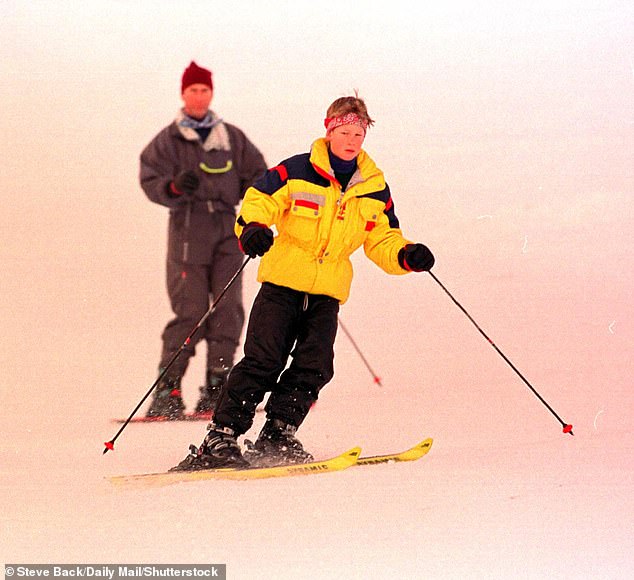 Prince Harry hitting the slopes as aged around 13 years old as his father, now King Charles, watches on in 1998