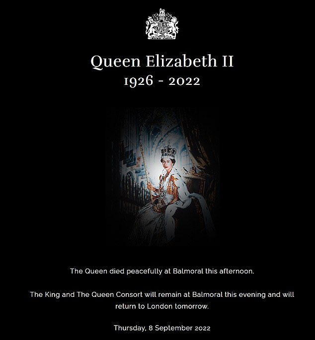 The Palace graphic that was released to announce the death of Queen Elizabeth II, September 8, 2022