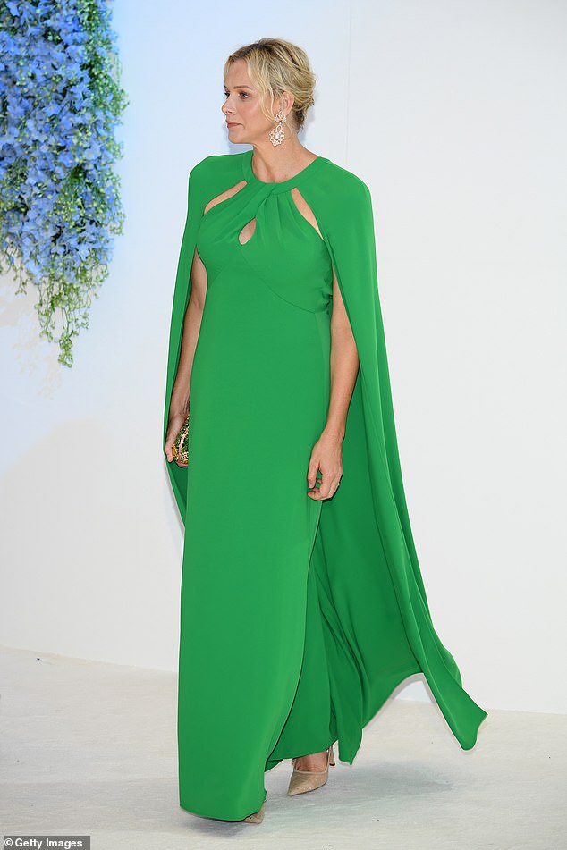 Princess Charlene of Monaco dazzled in a green crepe gown by Marchesa Notte at the 2019 Monaco Red Cross Ball Gala