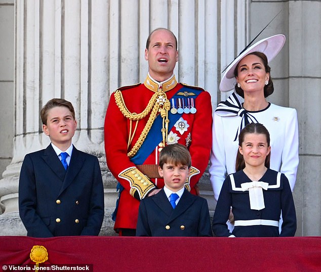 Questions had been raised as to whether Harry would, like many authors, update the paperback edition with a new chapter, particularly considering how much has happened in the last year. Pictured: Prince William, Catherine Duchess of Cambridge, Prince George, Princess Charlotte, and Prince Louis at the trooping of the colour, shortly after Kate's cancer diagnosis