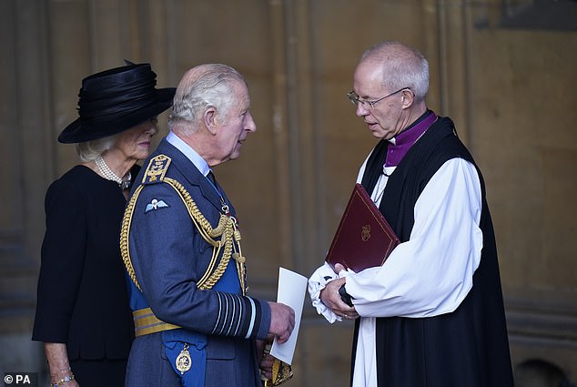 Charles is a spiritual man, much like his mother, and a regular churchgoer. He has long drawn succour from Christianity [pictured with the Archbishop of Canterbury in 2022]