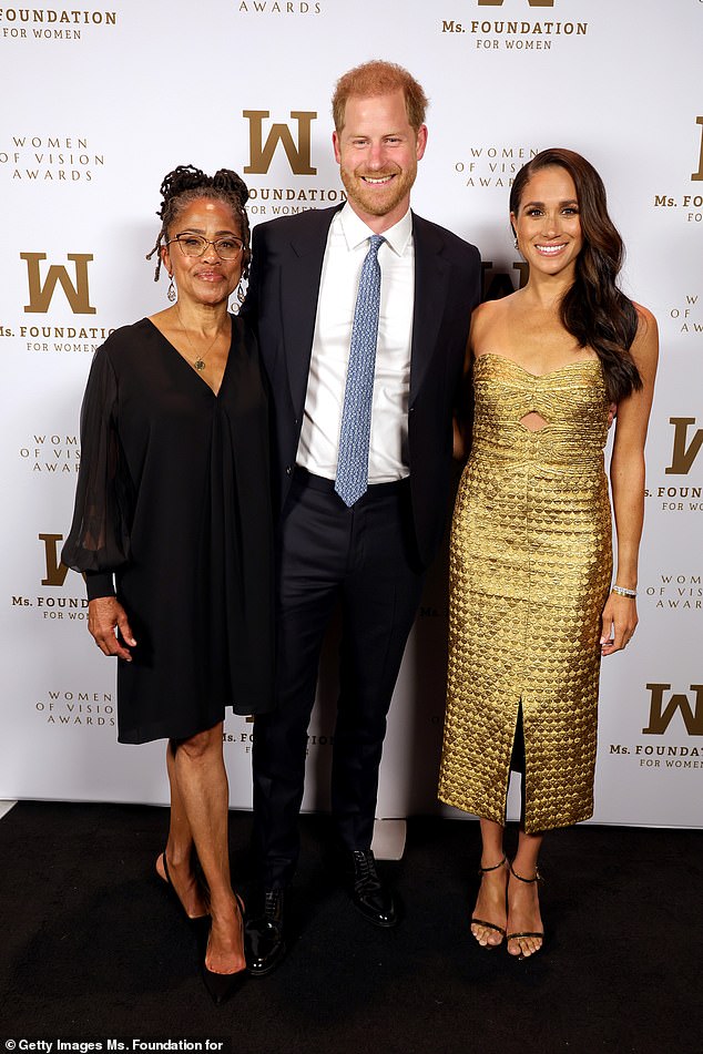 Doria is snapped alongside Harry and Meghan at the Ms. Foundation Women of Vision Awards last May