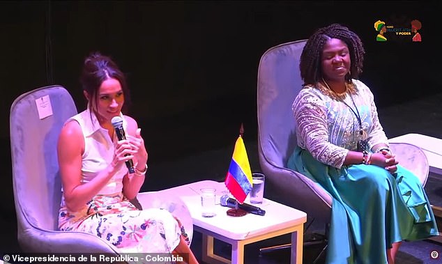 Meghan speaks on stage during the Afro women and power debate in Cali