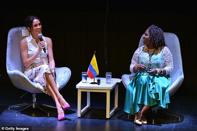 Meghan speaks as part of the panel during the Afro women and power debate in Cali