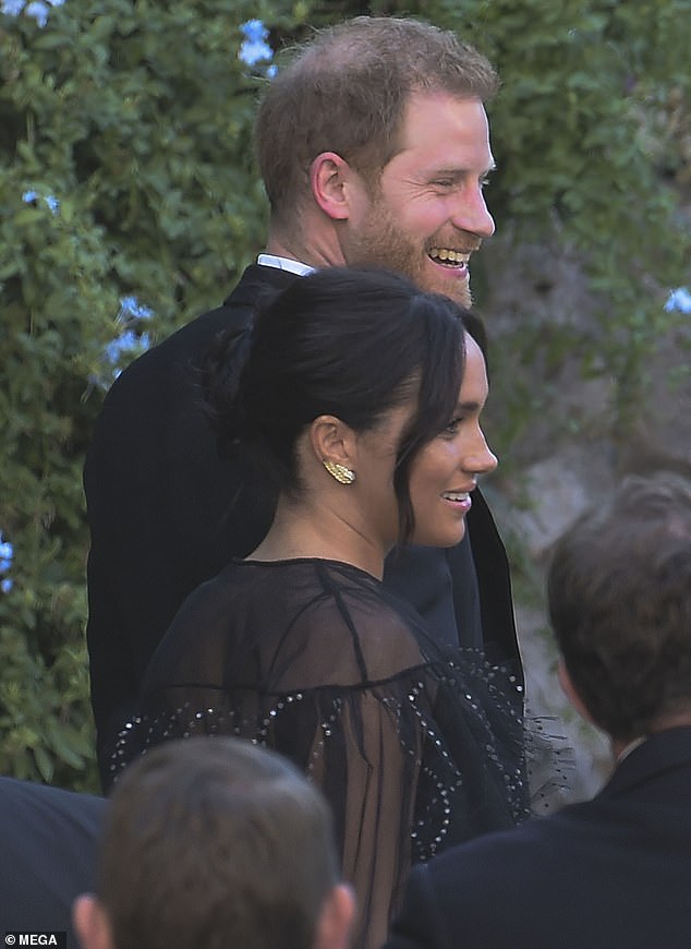 Prince Harry and wife Meghan Markle arrive at the Villa Aurelia in Rome to attend the wedding of Misha Nonoo and Michael Henn on 20 September 2019