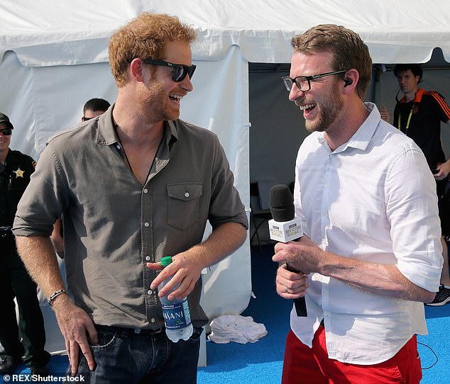 Prince Harry chatted with former competitor and now commentator JJ outside the competitor's tent at the swimming pool Invictus Games, Orlando, in 2016