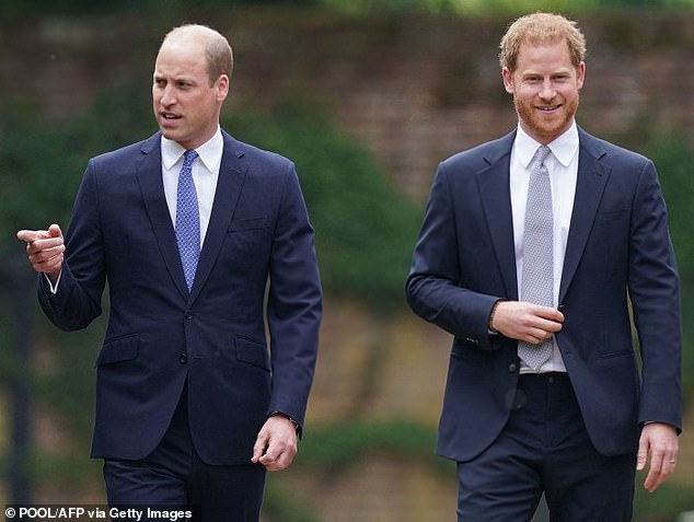 Prince William and Prince Harry arrive at the unveiling of a statue of their mother, Princess Diana at The Sunken Garden in Kensington Palace, London on July 1, 2021