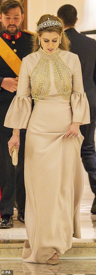 Princess Beatrice captivated onlookers in a Reem Acra gown at Crown Prince Hussein's wedding reception in Jordan last year