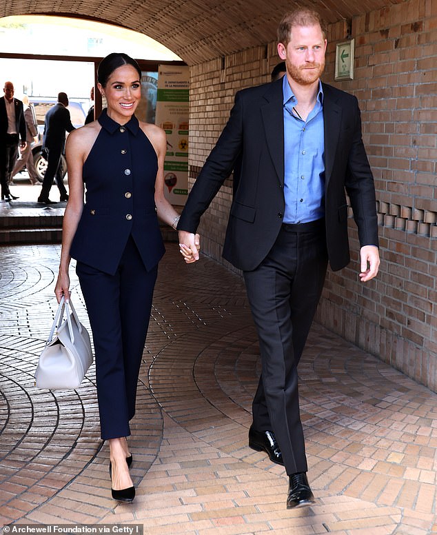 The Duke and Duchess of Sussex - who stepped back as working royals in 2020 - pictured on their Colombia visit on August 15