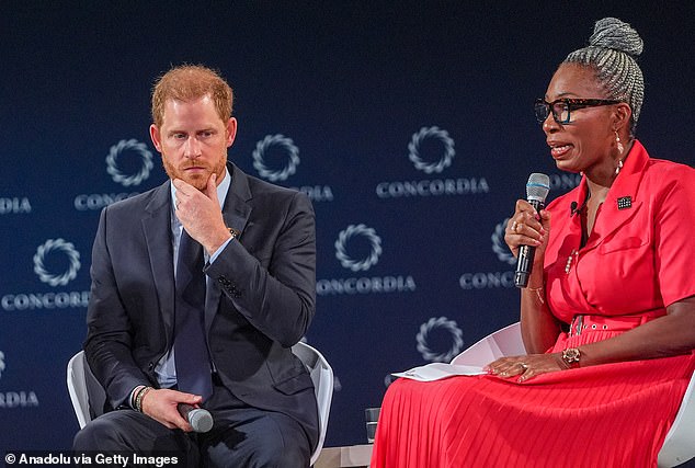 Prince Harry and Dr Tessy Ojo CBE, CEO of the Diana Award at the Concordia Summit in New York on Monday