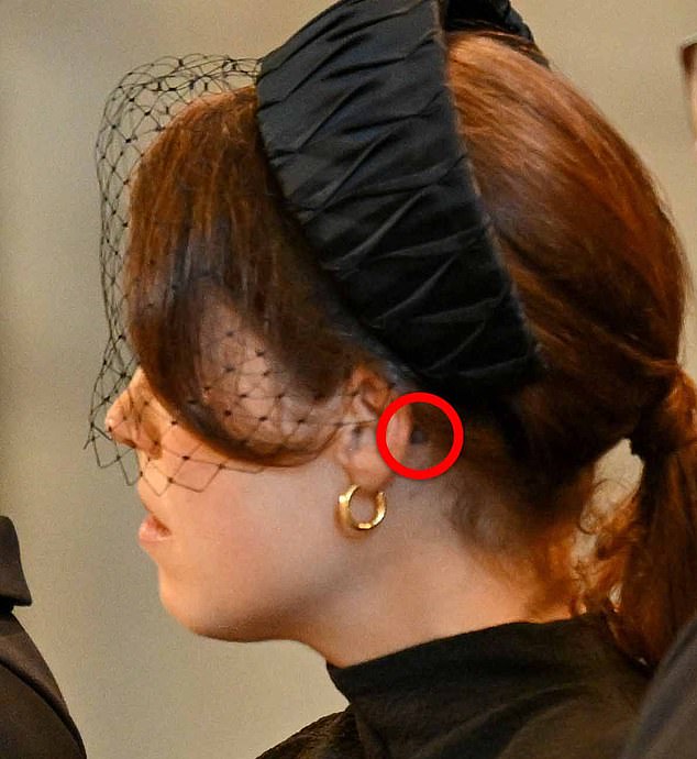 The tattoo was also visible just beneath the headband during a vigil at Westminster Hall as the princess paid her respects to the late Queen after her death