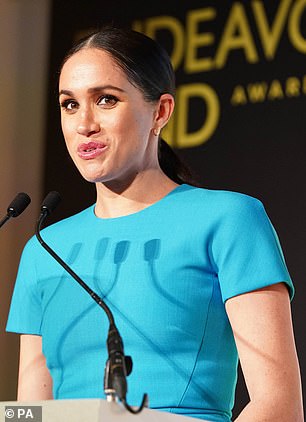 Meghan dazzled in a turquoise sheath dress by Victoria Beckham at the 2020 Endeavour Fund Awards in London