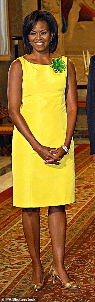 The former First Lady selected the bateau neck dress for a meeting at the Quirinale Palace in Rome, ahead of the G8 Summit