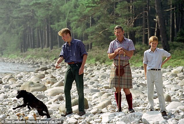 Jack Russell Tigga can be seen (bottom left) alongside Prince William's black Labrador, Widgeon, with the family near Balmoral in Scotland