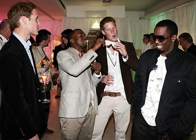 The royals were pictured enjoying themselves with Diddy and Kanye West at an event in 2007