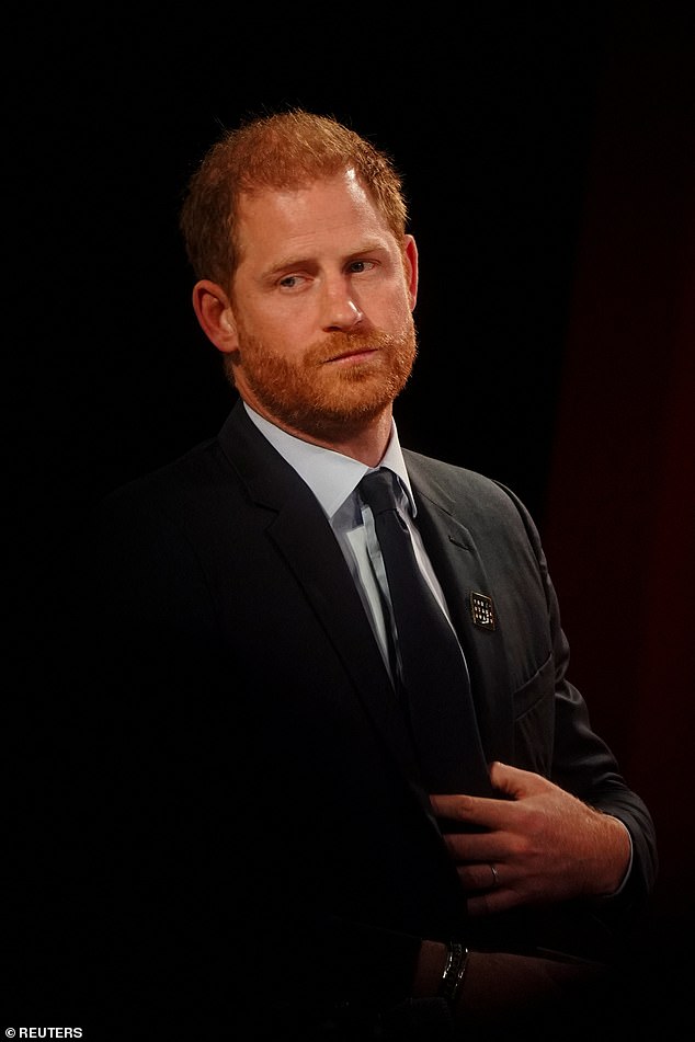 Body language expert Judi James says the Duke performed '19 rituals of anxiety' including tugging at his tie (as seen here)