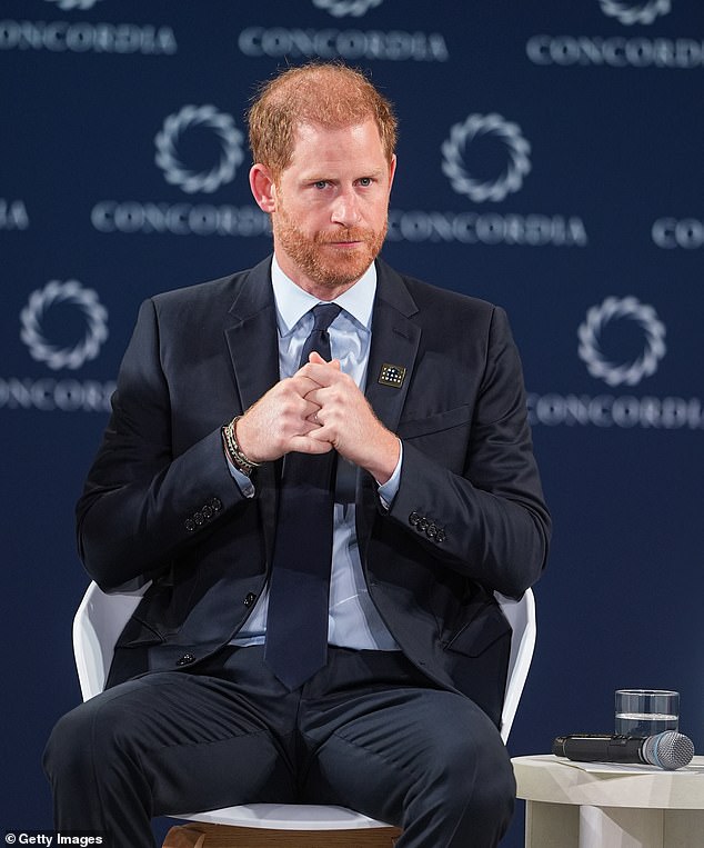 While dressed in a crisp navy blue suit and donning a 'Diana Award' gold pin, the Duke cracked his knuckles, tugged at his blazer and pulled his tie, while his legs were visibly trembling