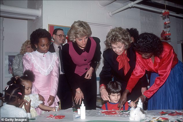 Princess Diana during a visit to a day care centre in Harlem with the former First Lady of New York, Matilda Cuomo