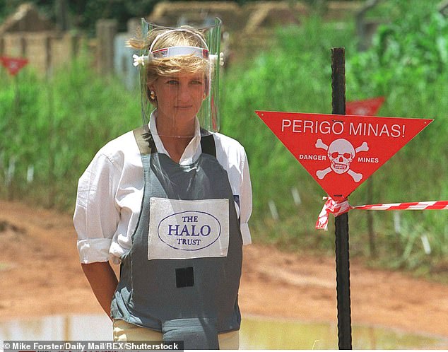 The Halo trust gained international prominence in 1997 after Princess Diana walked through an active minefield in Angola (pictured)