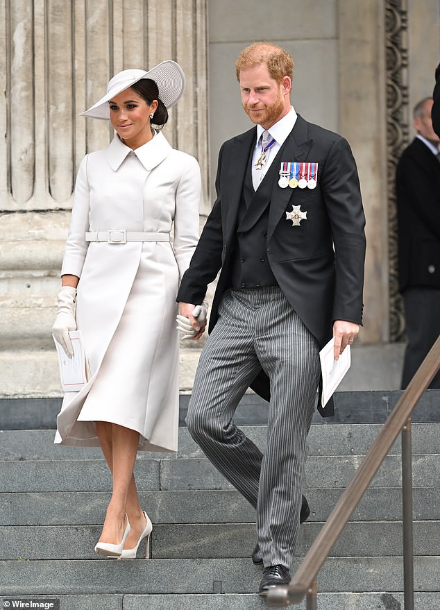 The Duke of Sussex's visa application was called into question after he admitted in his 2023 memoir to using various drugs recreationally – which he would've been required to disclose in immigration documents. He is pictured with wife Meghan Markle in London in 2022