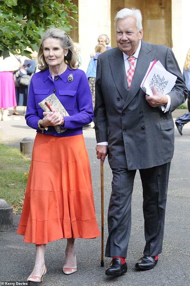 Their mother Lady Mary-Gaye Curzon (left) arrived to the service and paid tribute, saying: 'Nobody on Earth who ever met Pandora could help falling in love with her'