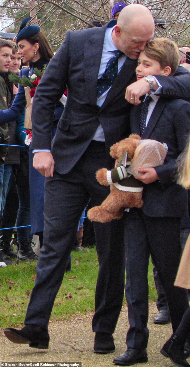 Mike Tindall (pictured, left) is thought to be particularly close to Prince George (pictured, right). Here they are seen after the Christmas Day morning church service at St Mary Magdalene Church in Sandringham on December 25, 2023