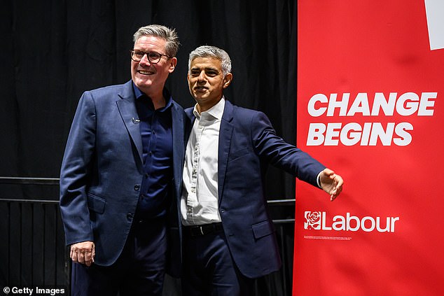 Prime Minister Keir Starmer stands with London Mayor Sadiq Khan at a reception for London Labour ahead of the Labour Party Conference