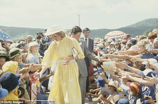 The Prince and Princess of Wales greet crowds during a visit to the Ginger Factory in Yandina, Queensland, in April 1983