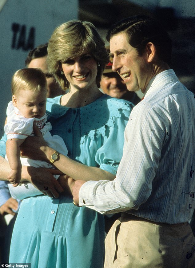 Diana carrying Prince William as they arrive at Alice Springs Airport at the start of their tour in March 1983