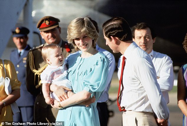 The couple, with Prince William, arriving in Australia in March 1983. During the tour a well-known Maori agitator mooned the couple