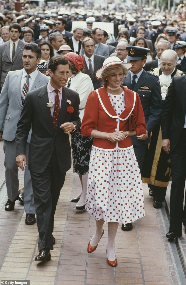 The couple visiting Bourke Street Mall in Melbourne in April 1983