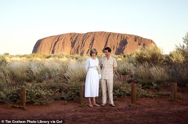 Diana and Charles pose for pictures at Ayers Rock (now known as Uluru) in the Northern Territory