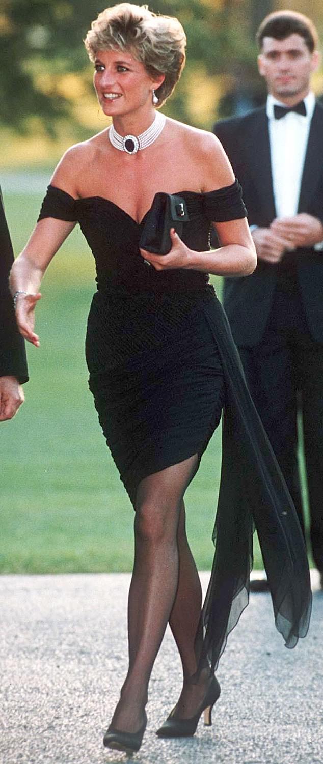 ORIGINAL REVENGE DRESS: Diana, Princess of Wales wore what was described as 'possibly the most strategic dress ever worn by a woman in modern times' when she donned this black Christina Stambolian cocktail gown to attend an event on the same night that an interview with the then-Prince Charles, who admitted to his affair with Camilla, was aired (pictured: Diana, Princess of Wales at the Serpentine Gallery in London on June 29, 1994)