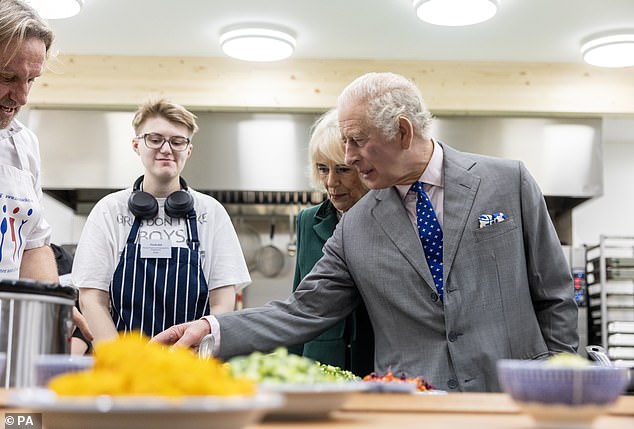 The King at the South Oxfordshire Food and Education Alliance (SOFEA) surplus food distribution centre in Oxfordshire last year