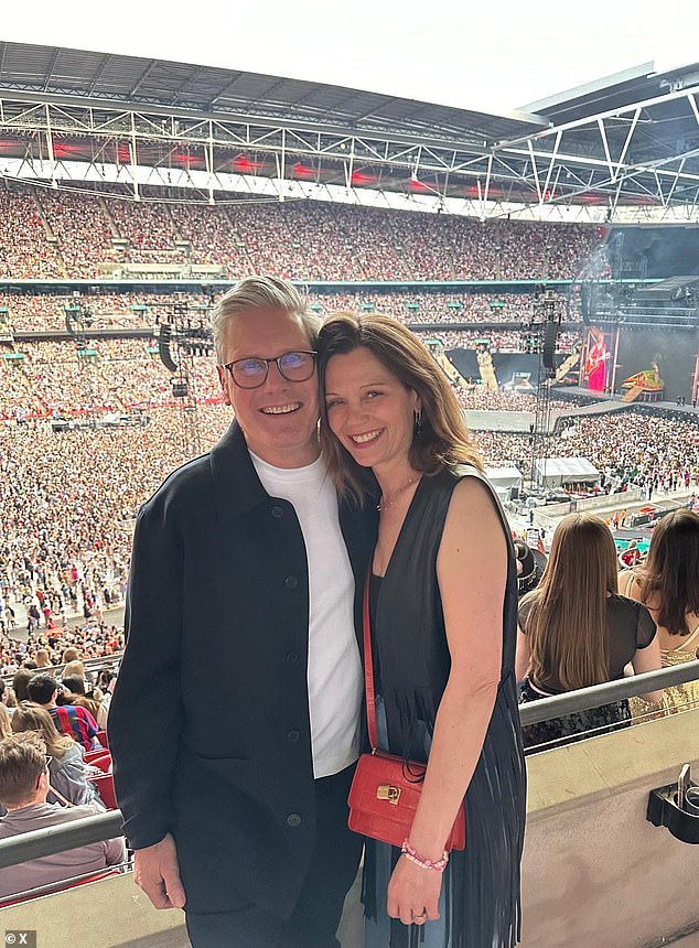 Meanwhile senior Labour figures - including PM Sir Keir Starmer - were given free tickets to Swift's show. Sir Keir is pictured with wife Victoria at a Taylor Swift concert at Wembley in June