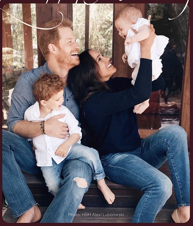 The Duke and Duchess of Sussex pictured with their two children. The Duke has appeared at ten solo engagements in the last 15 days without his wife as he embarked on a 'quasi-royal tour' across three countries, including New York, London and Lesotho