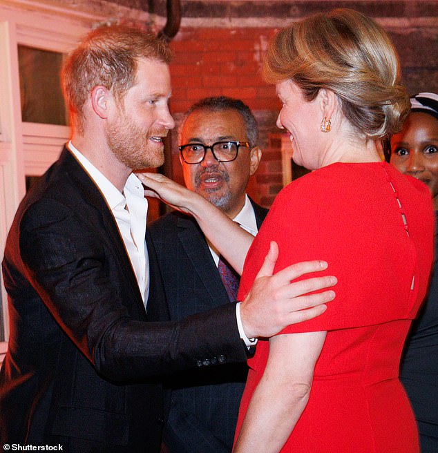 Prince Harry was pictured warmly embracing Queen Mathilde of Belgium at an event in New York on Sunday