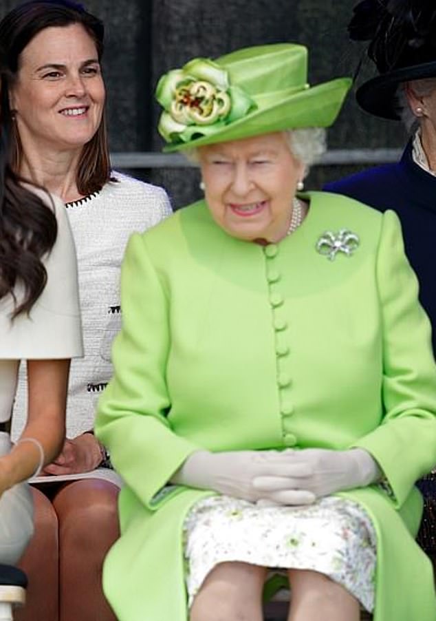 Samantha Cohen sits behind the late Queen at a ceremony to open the Mersey Gateway Bridge in Widnes in June 2018