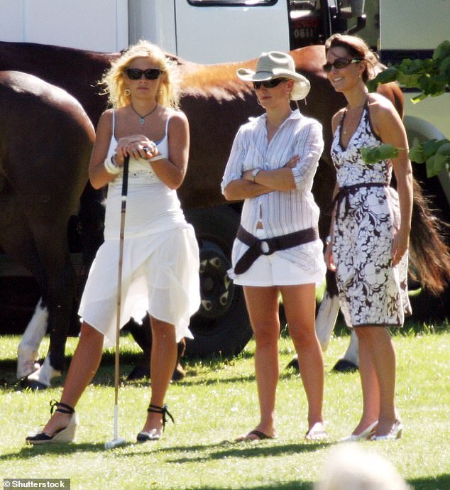 Chelsy Davy, Harry's former girlfriend, Princess Anne's daughter Zara and Kate, now the Princess of Wales, watch a game at Tedworth Park Polo Club, Wiltshire, in 2006