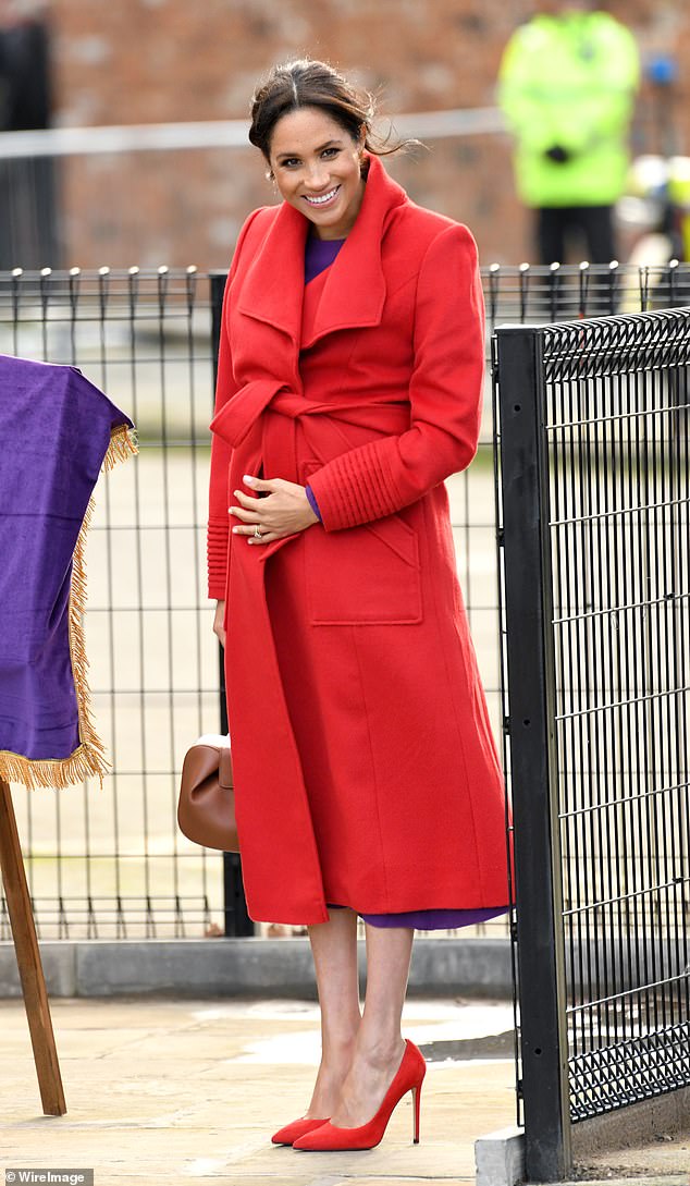 On a visit to Birkenhead in Merseyside in 2019, Meghan made an eye-catching statement in a scarlet wool coat by Canadian brand Sentaler