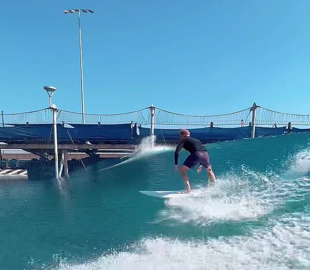 Prince Harry catching a wave at a Surf Ranch in Lemoore, California