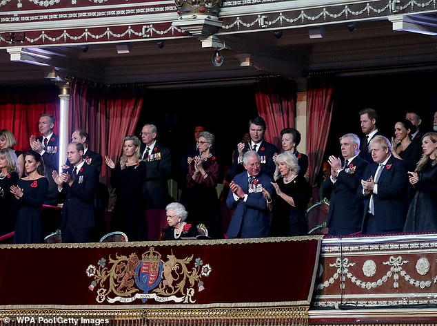 2019: The royal family were sat in the same positions as the year before, with Harry and Meghan in the back row, far away from the Queen, William and Kate