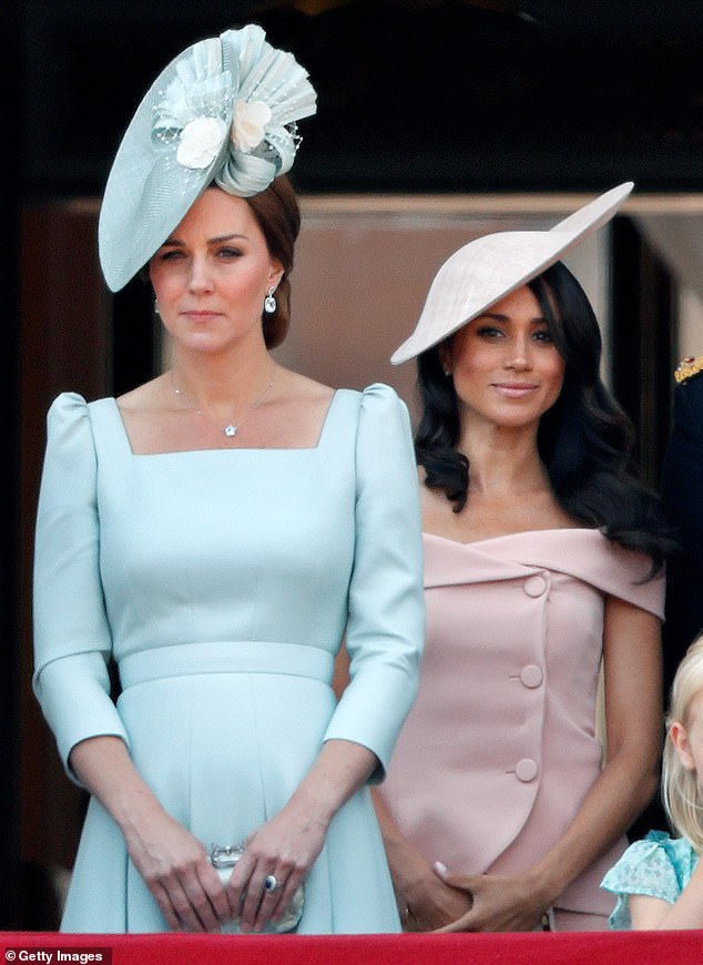 Meghan courted controversy when it was revealed the relationship with her sister-in-law Kate Middleton, who is beloved by the public, quickly turned sour. Pictured: The pair on the balcony of Buckingham Palace in 2018