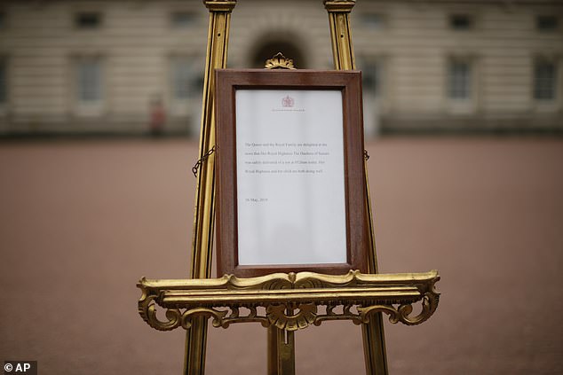 Traditionally, the names of the consultants and their hospital are included in the proclamation posted outside Buckingham Palace, pictured, but the royal couple declined to include them