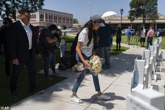 Meghan was pictured visiting a memorial site in Uvalde, Texas, to honor the victims killed in the elementary school shooting