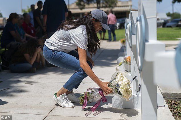 Meghan was criticised for using her well-documented May 2022 visit to the parents of victims of a school shooting in Uvalde, Texas