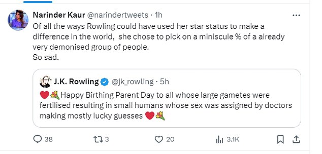 Ms Kaur has also gone to war with JK Rowling over her gender-critical views