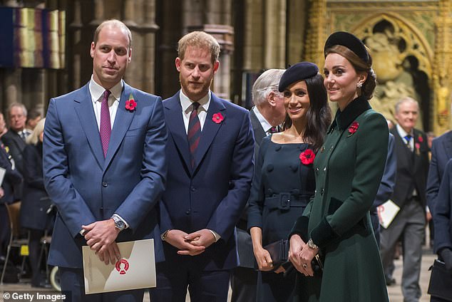 Prince Harry and Meghan join Prince William and Princess Catherine at a Remembrance Day service in London in 2018