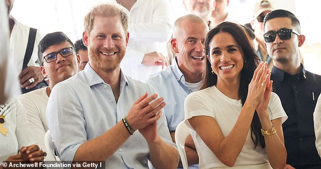 The Sussexes' last official appearance together was in August, when Harry and Meghan embarked on a four-day tour of South America (pictured in Colombia in August)